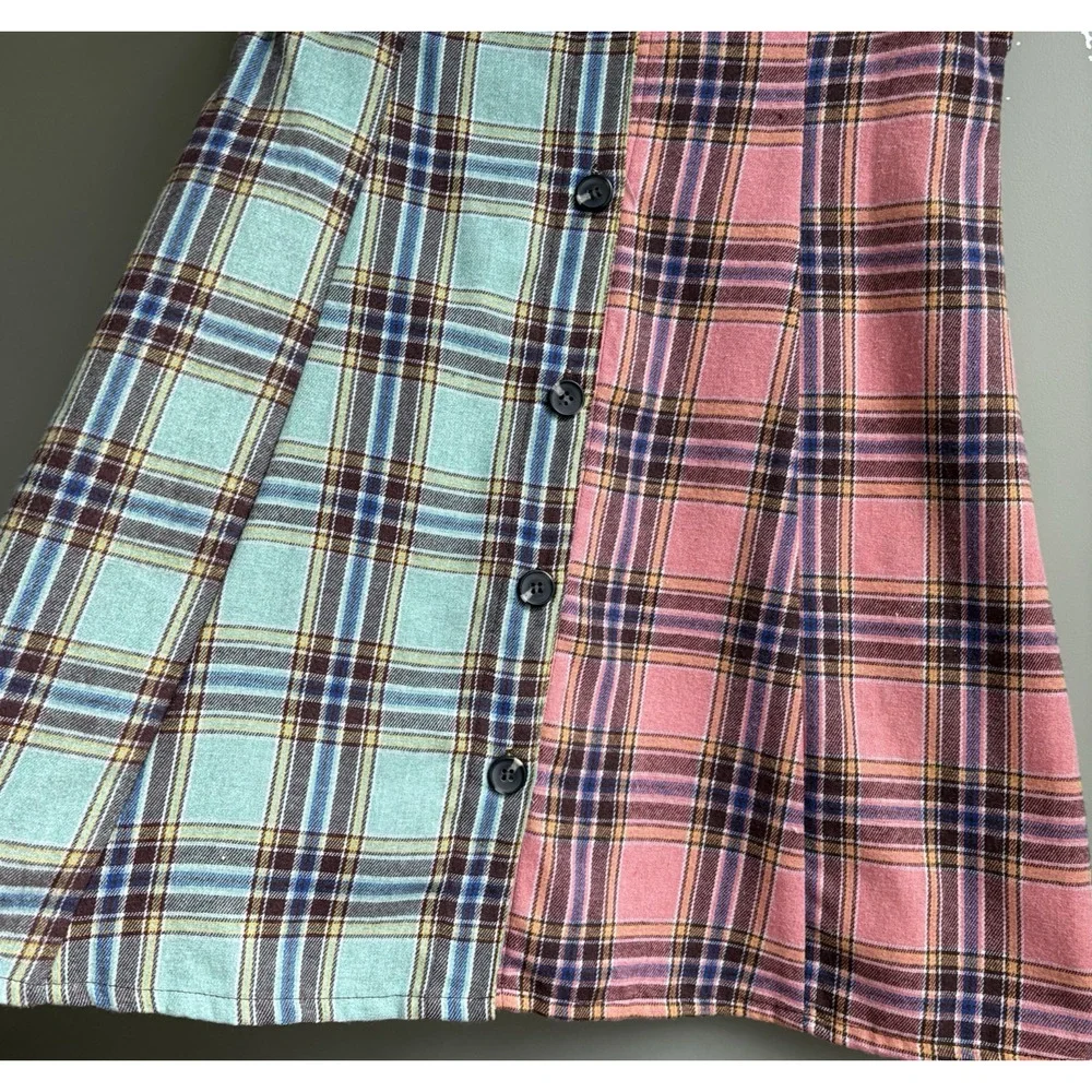 Stitch & Pine Button Front Sleeveless Mini Dress Plaid Retro Grunge 90s S/L - Picture 6 of 12